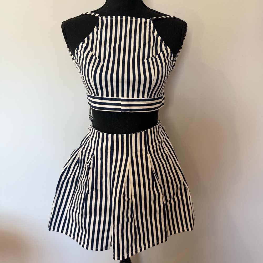 Striped Black and White Two-Piece Set